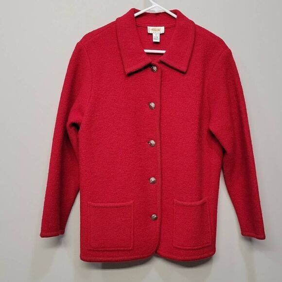 VTG 90s Talbots Cardigan Sweater Size M Petite Red 100% Wool‎ Dense Thick Soft - Picture 1 of 10